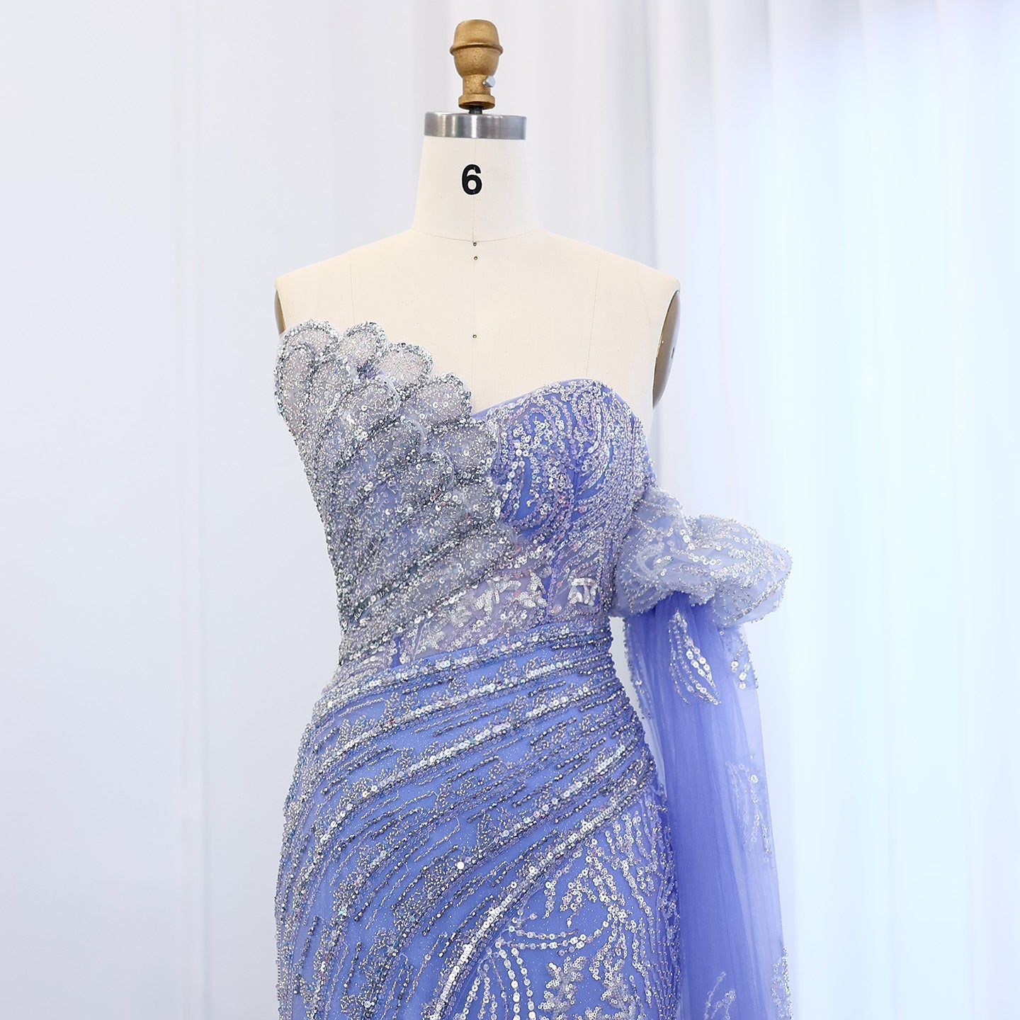 Luxury Beaded Scalloped Turquoise Evening Dress SS021