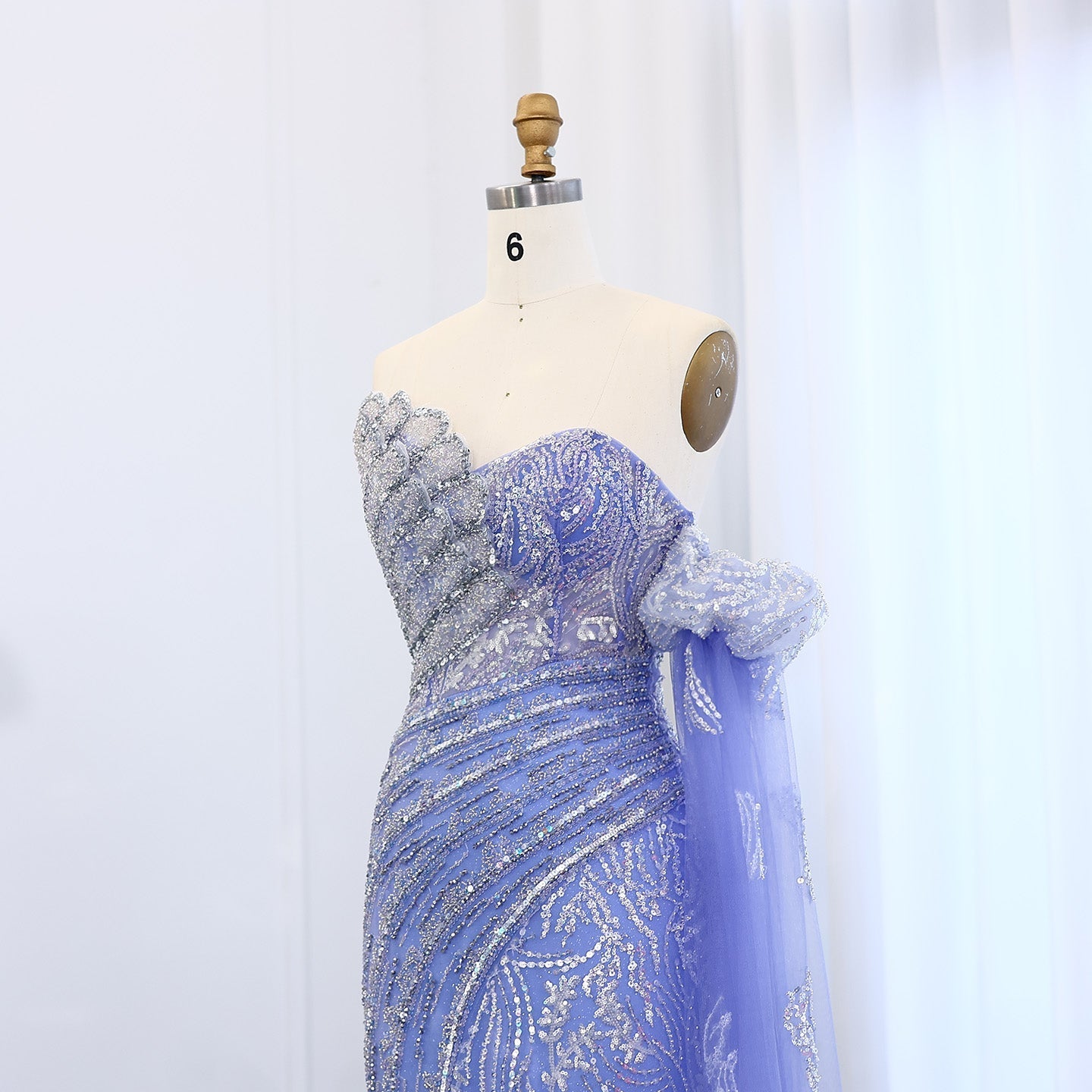 Luxury Beaded Scalloped Turquoise Evening Dress SS021