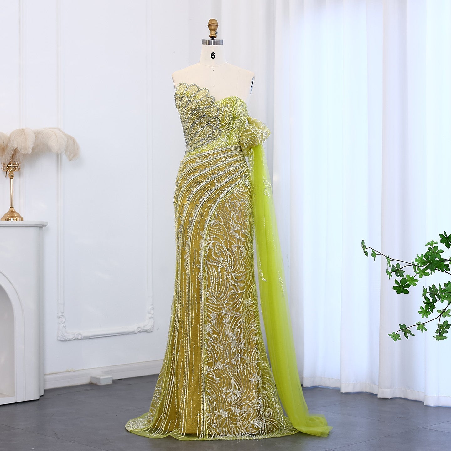 Luxury Beaded Scalloped Turquoise Evening Dress SS021  Lime / US 18