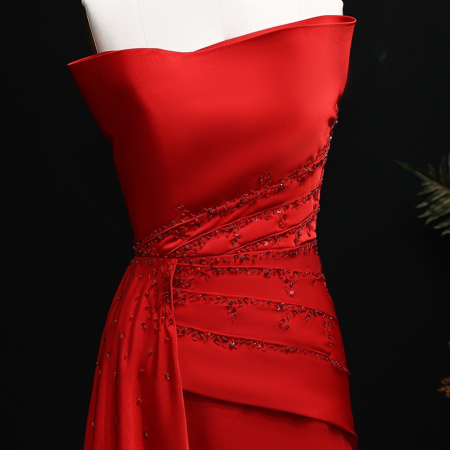 Elegant Crystal Red Mermaid Evening Dress with Overskirt SF514