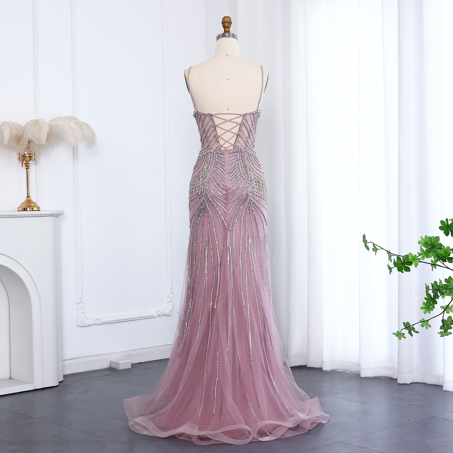 Luxury Tassel Spaghetti Mermaid Evening Dress SS029