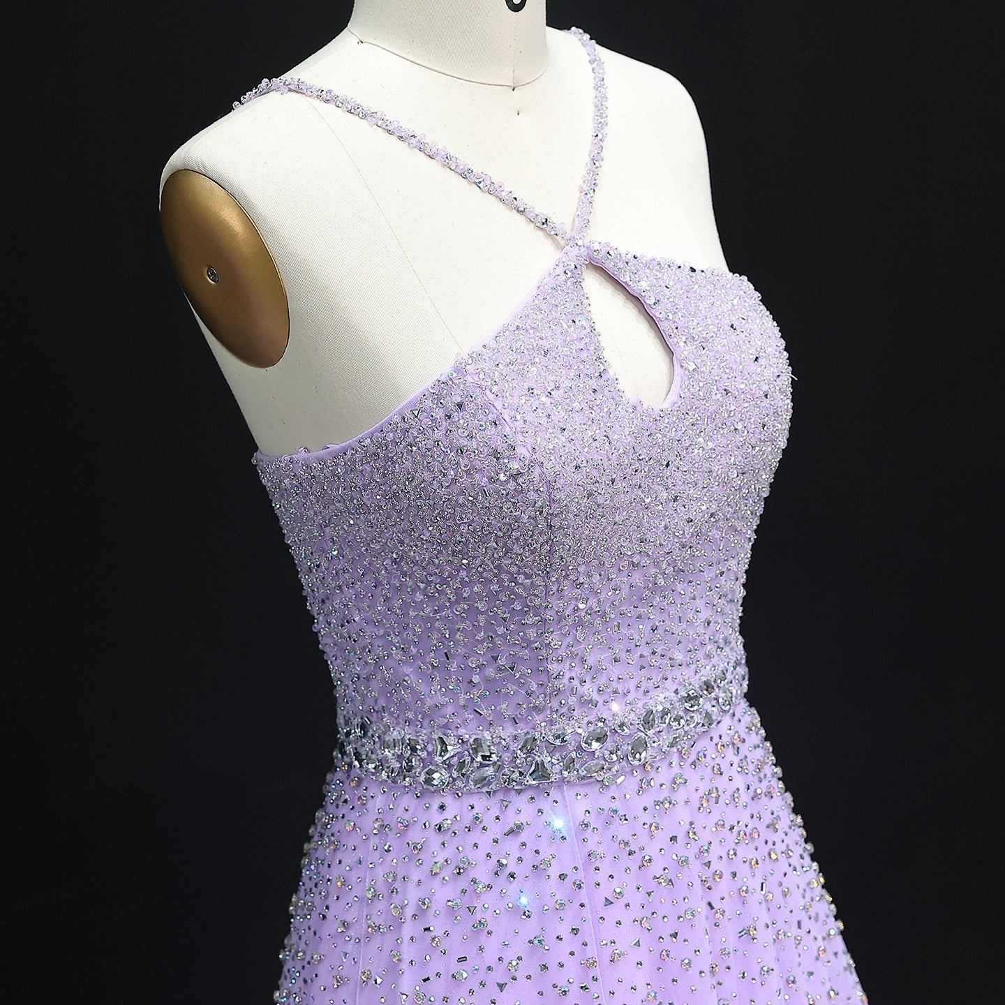 Sparkly Crystal Pink Criss-Cross Pink Evening Dress SS580