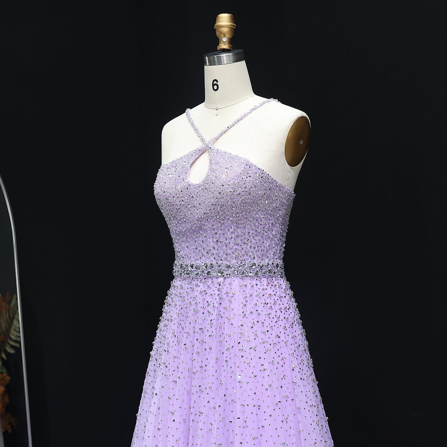 Sparkly Crystal Pink Criss-Cross Pink Evening Dress SS580