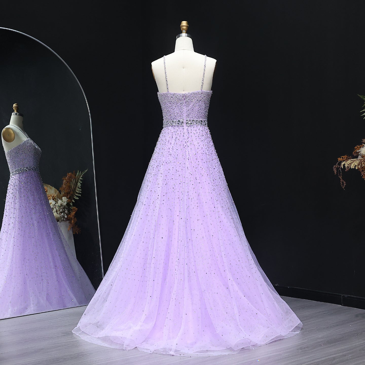 Sparkly Crystal Pink Criss-Cross Pink Evening Dress SS580