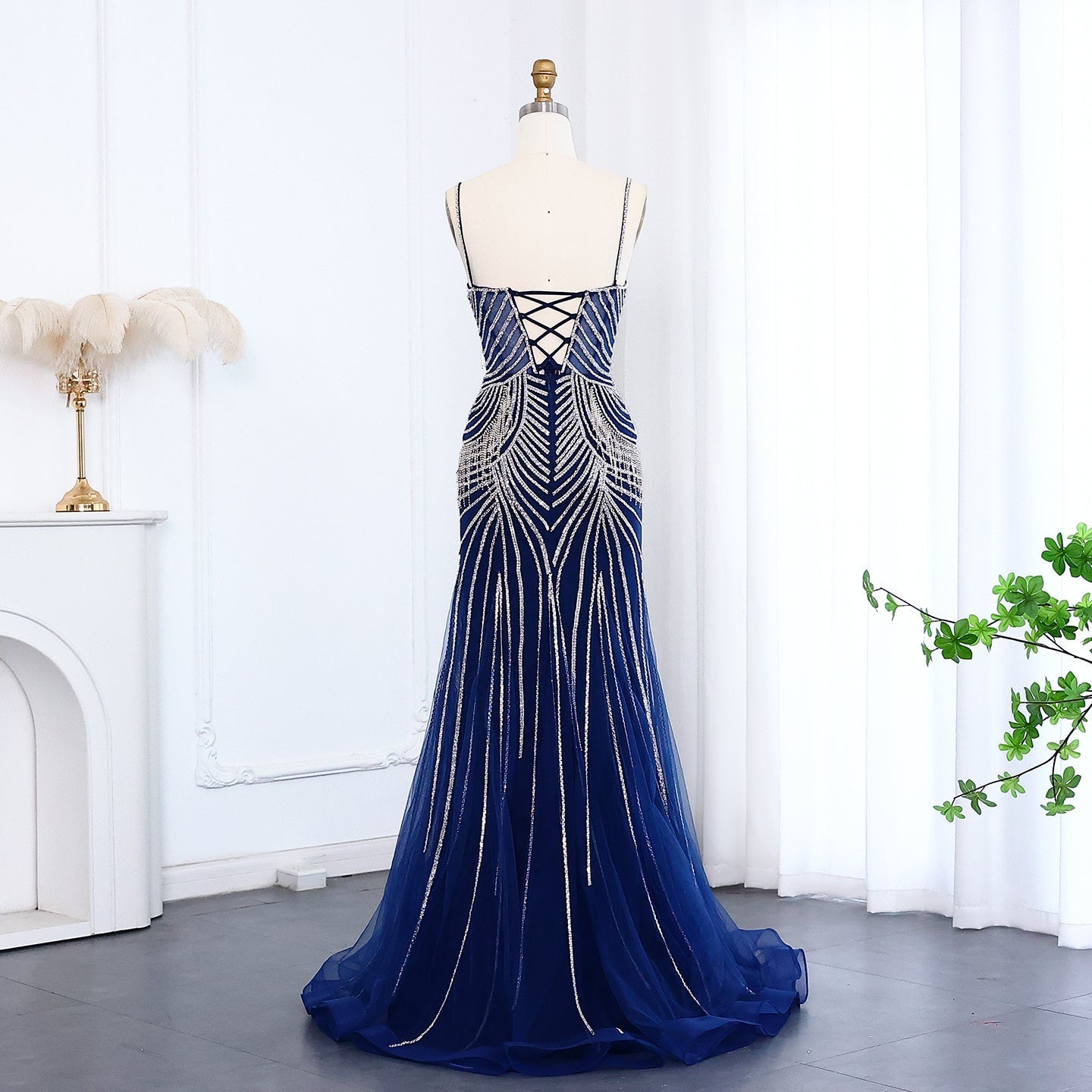Luxury Tassel Spaghetti Mermaid Evening Dress SS029