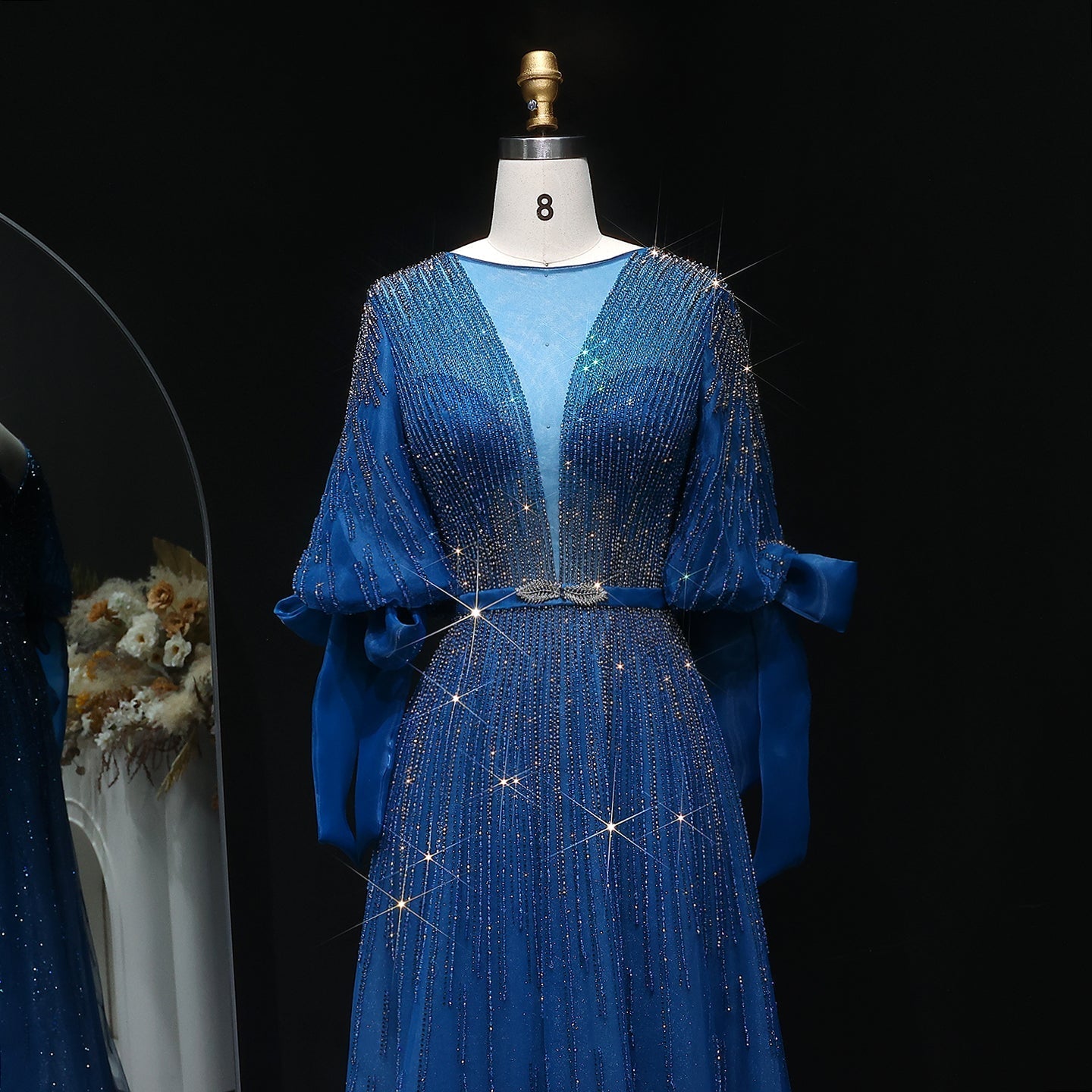 Luxury Crystal Yellow Plus Size Women Evening Dress with Sleeves SS059