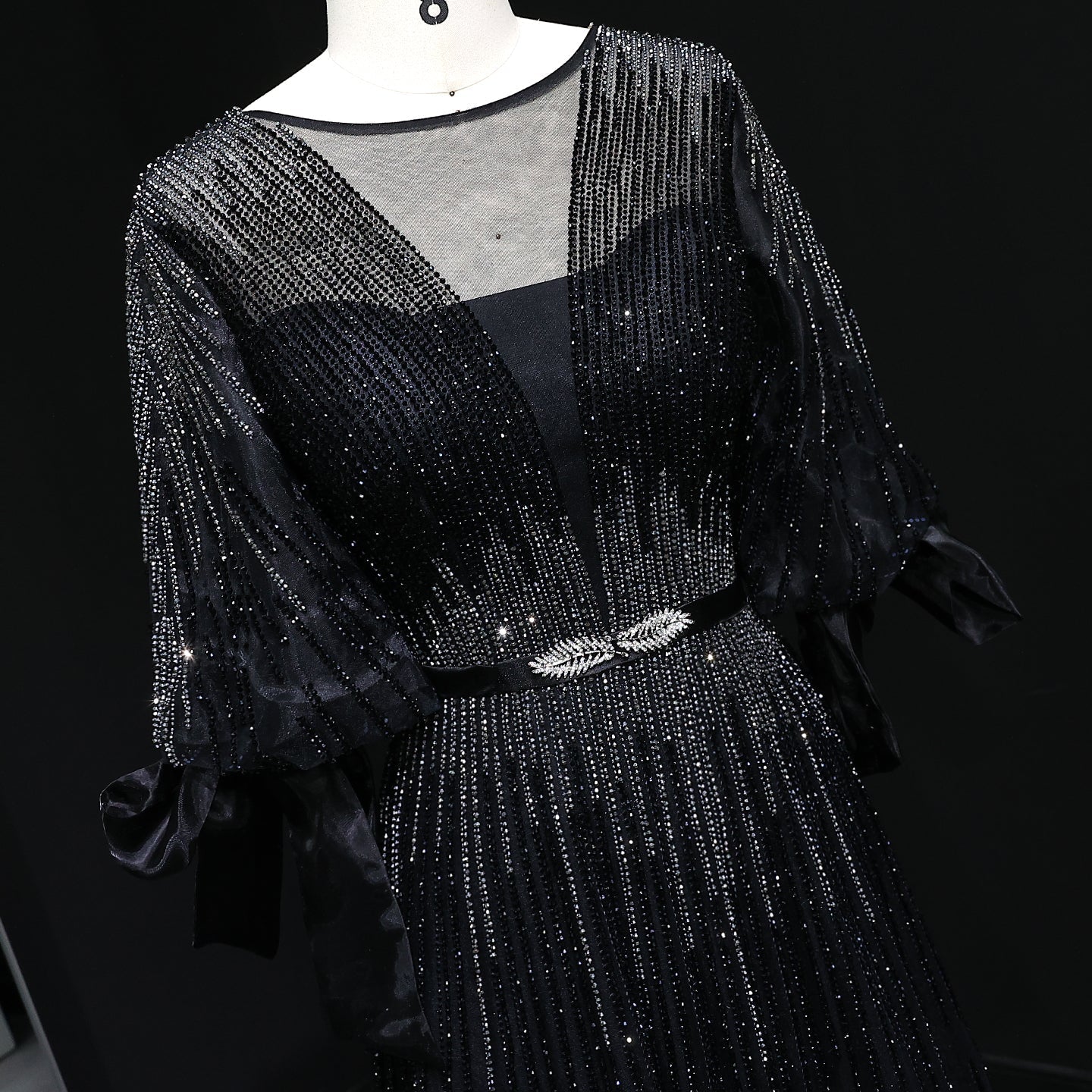 Luxury Crystal Yellow Plus Size Women Evening Dress with Sleeves SS059