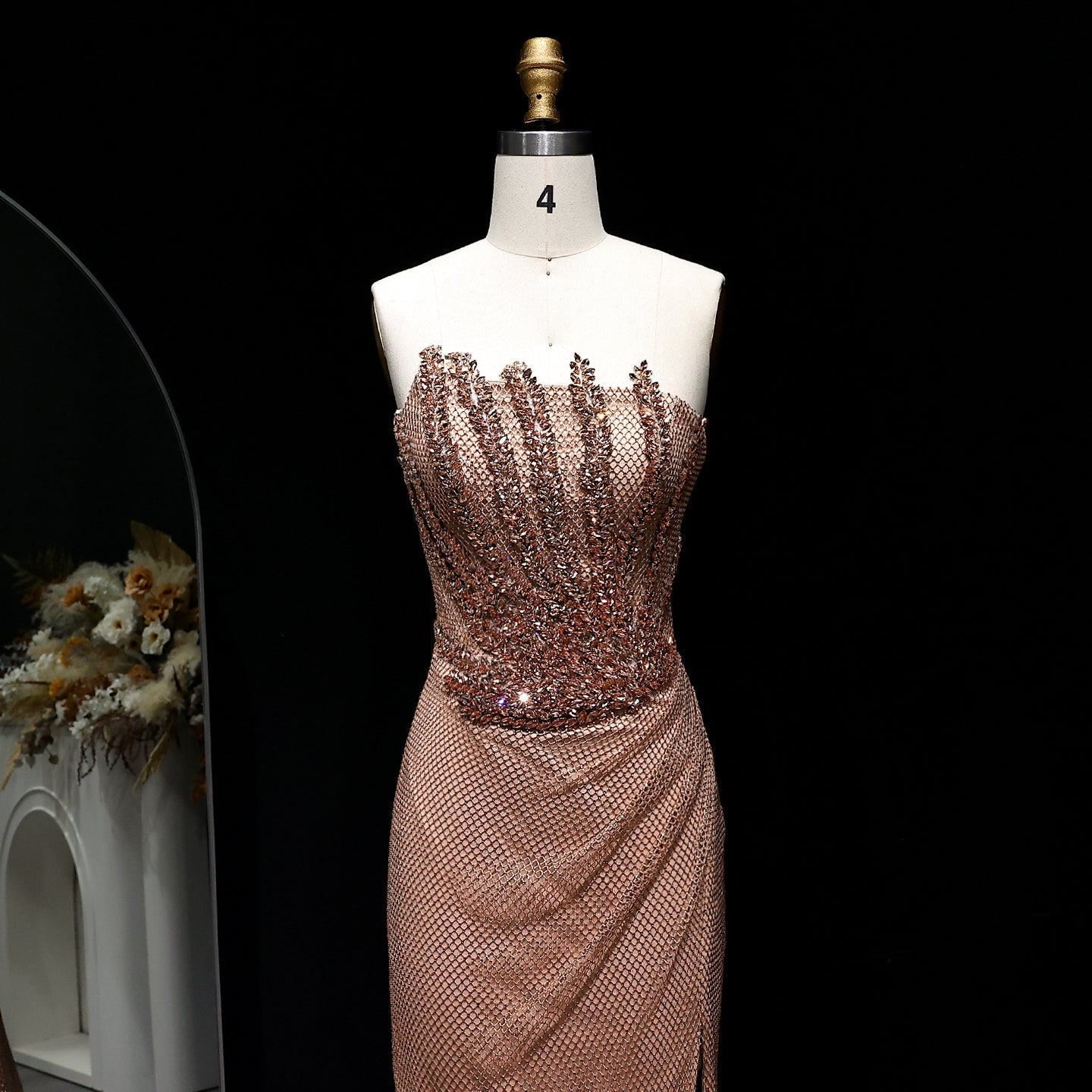 Sparkly Crystal Caramel Strapless Evening Dress SS528