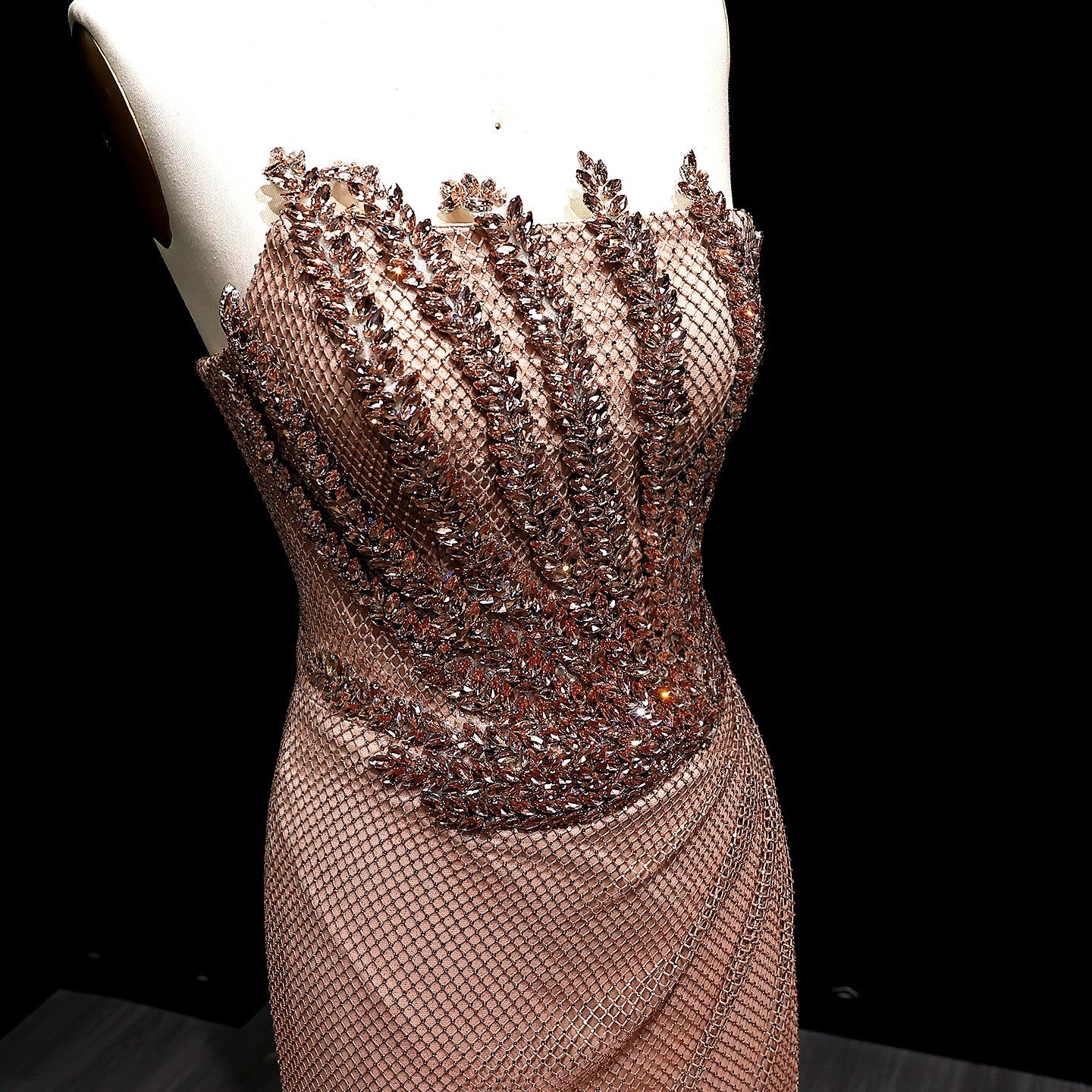 Sparkly Crystal Caramel Strapless Evening Dress SS528