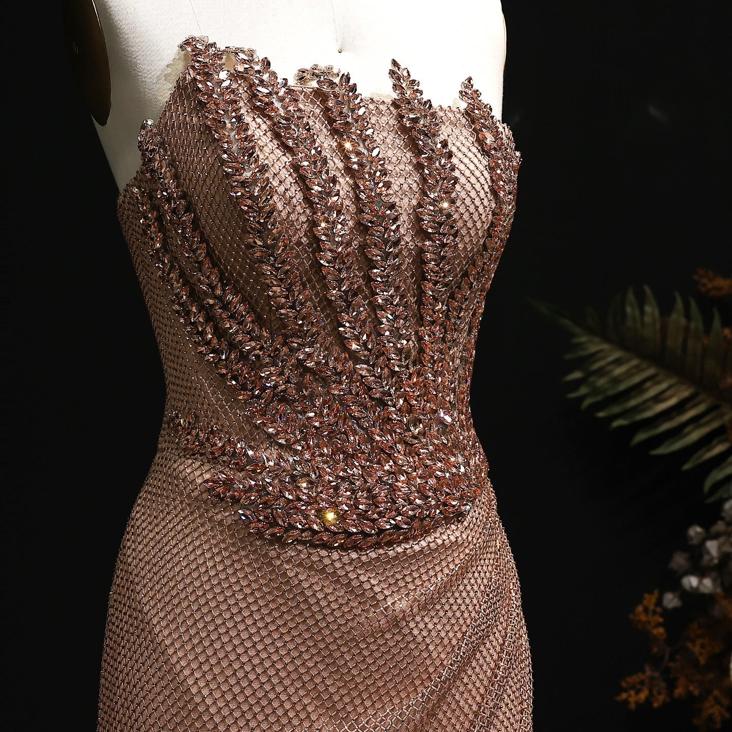 Sparkly Crystal Caramel Strapless Evening Dress SS528