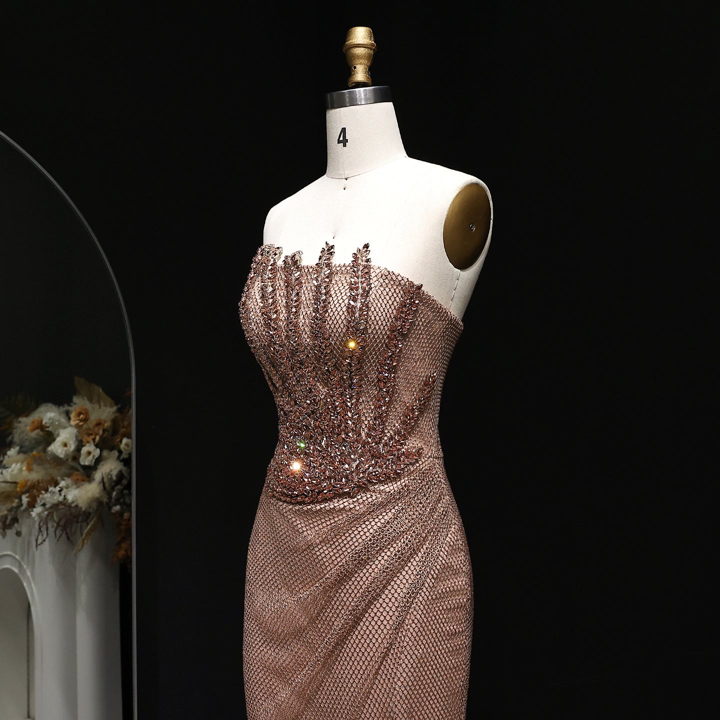 Sparkly Crystal Caramel Strapless Evening Dress SS528