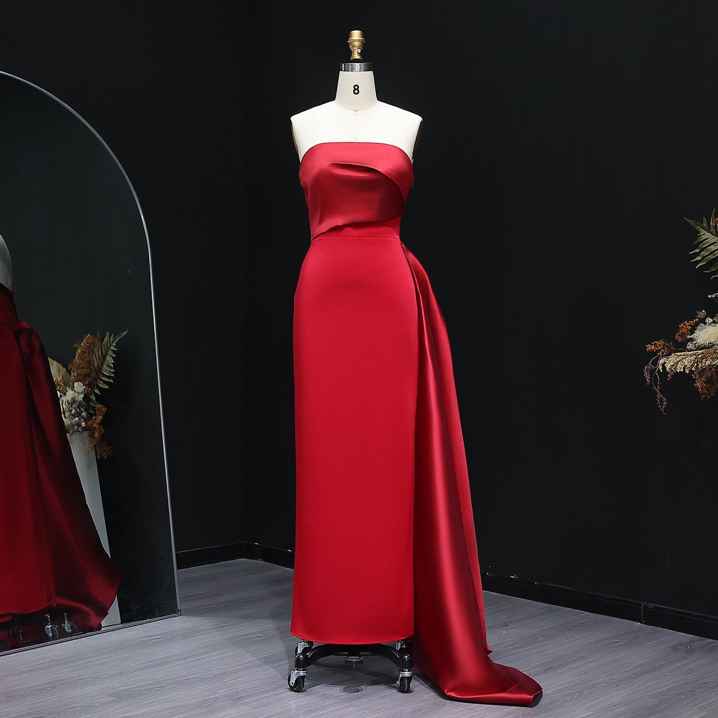 Elegant Pink Strapless Evening Dress with Gloves SF123