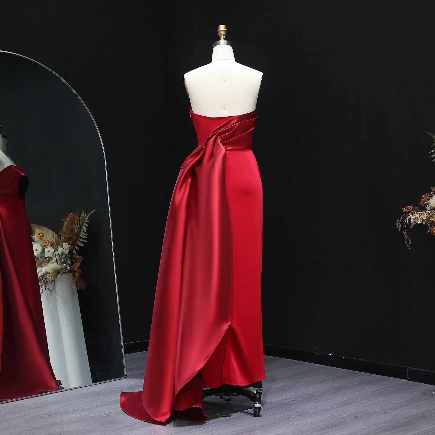 Elegant Pink Strapless Evening Dress with Gloves SF123