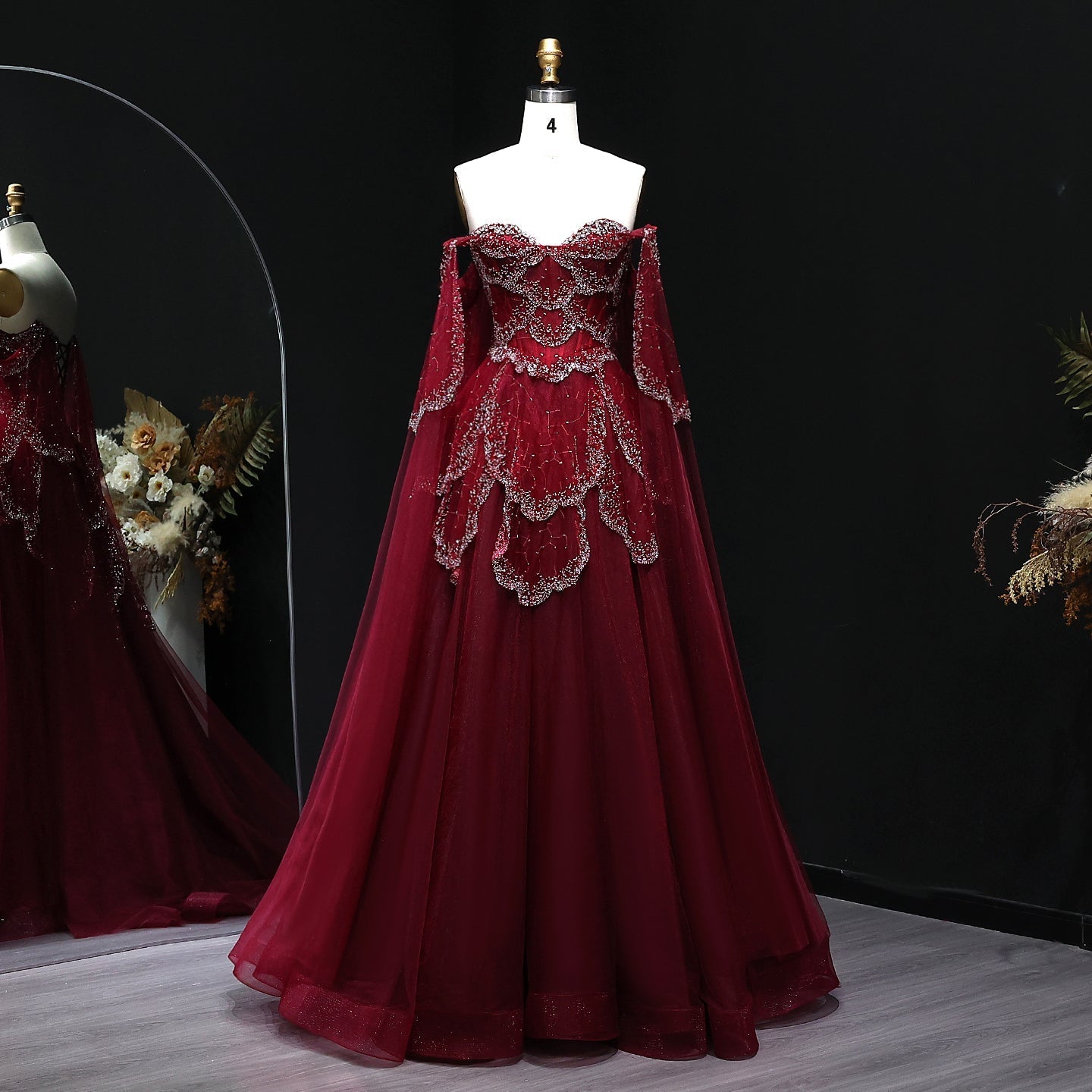 Elegant Off Shoulder Sage Green Evening Dress with Cape Sleeves SS215  Burgundy / US 16