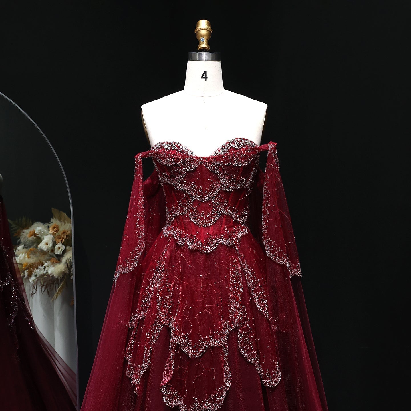 Elegant Off Shoulder Sage Green Evening Dress with Cape Sleeves SS215