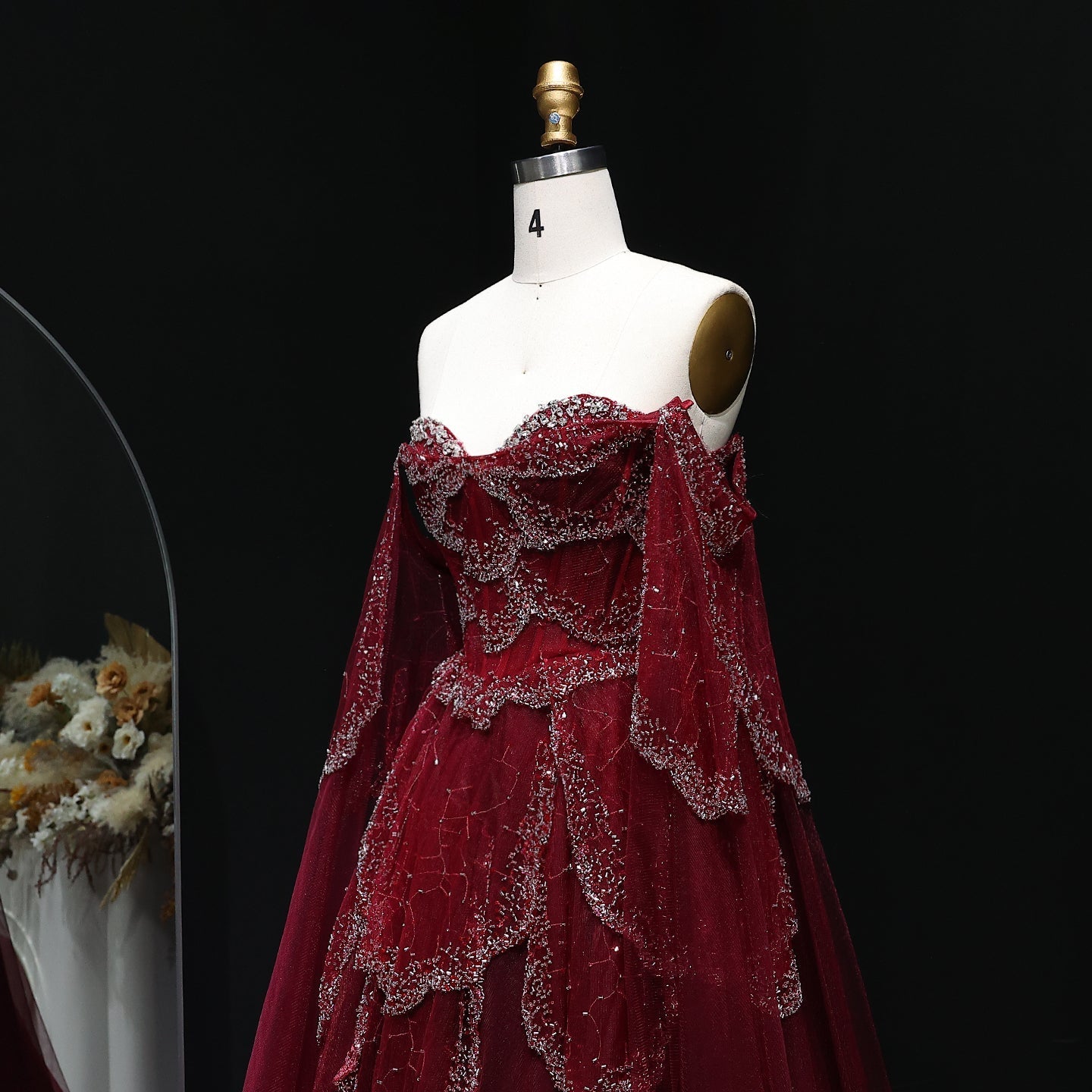 Elegant Off Shoulder Sage Green Evening Dress with Cape Sleeves SS215