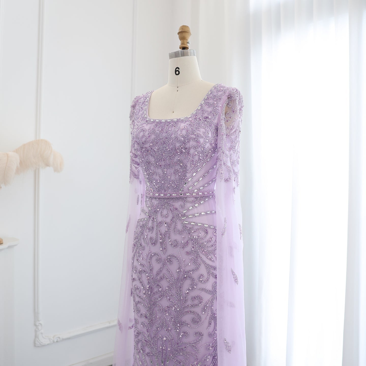 Luxury Turquoise Beaded Mermaid Evening Dress with Cape Sleeves SS469