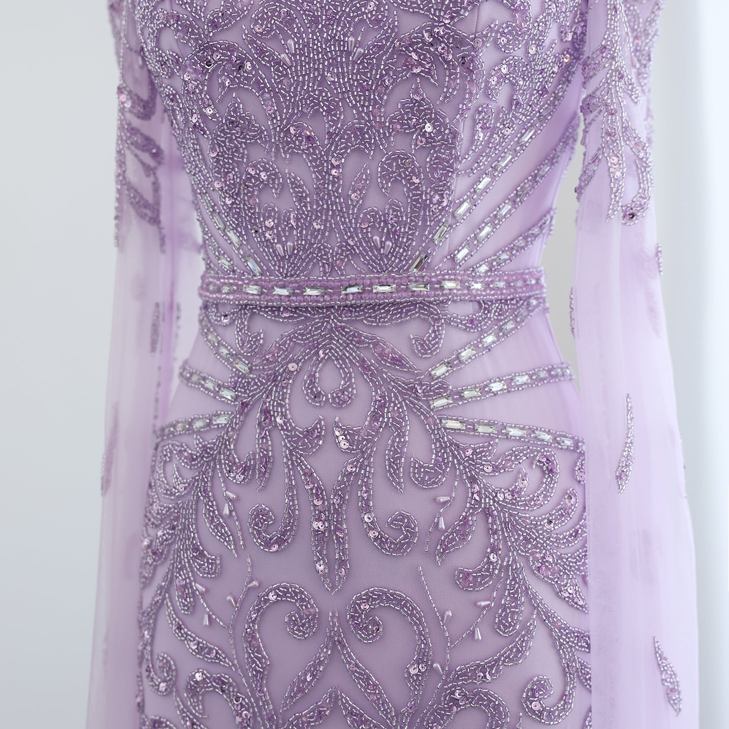 Luxury Turquoise Beaded Mermaid Evening Dress with Cape Sleeves SS469