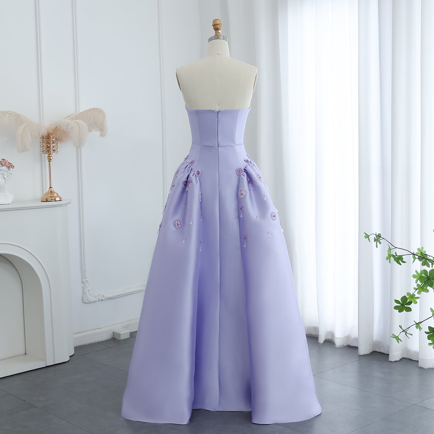 Luxury Rhinestone Lilac Strapless Evening Dress SS321A