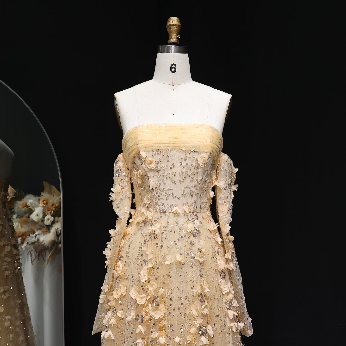 Elegant Pink 3D Flowers Evening Dress with Long Sleeves SS344