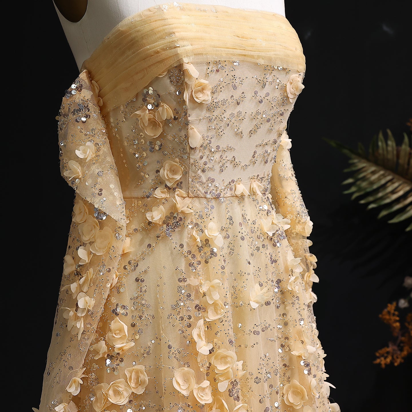 Elegant Pink 3D Flowers Evening Dress with Long Sleeves SS344