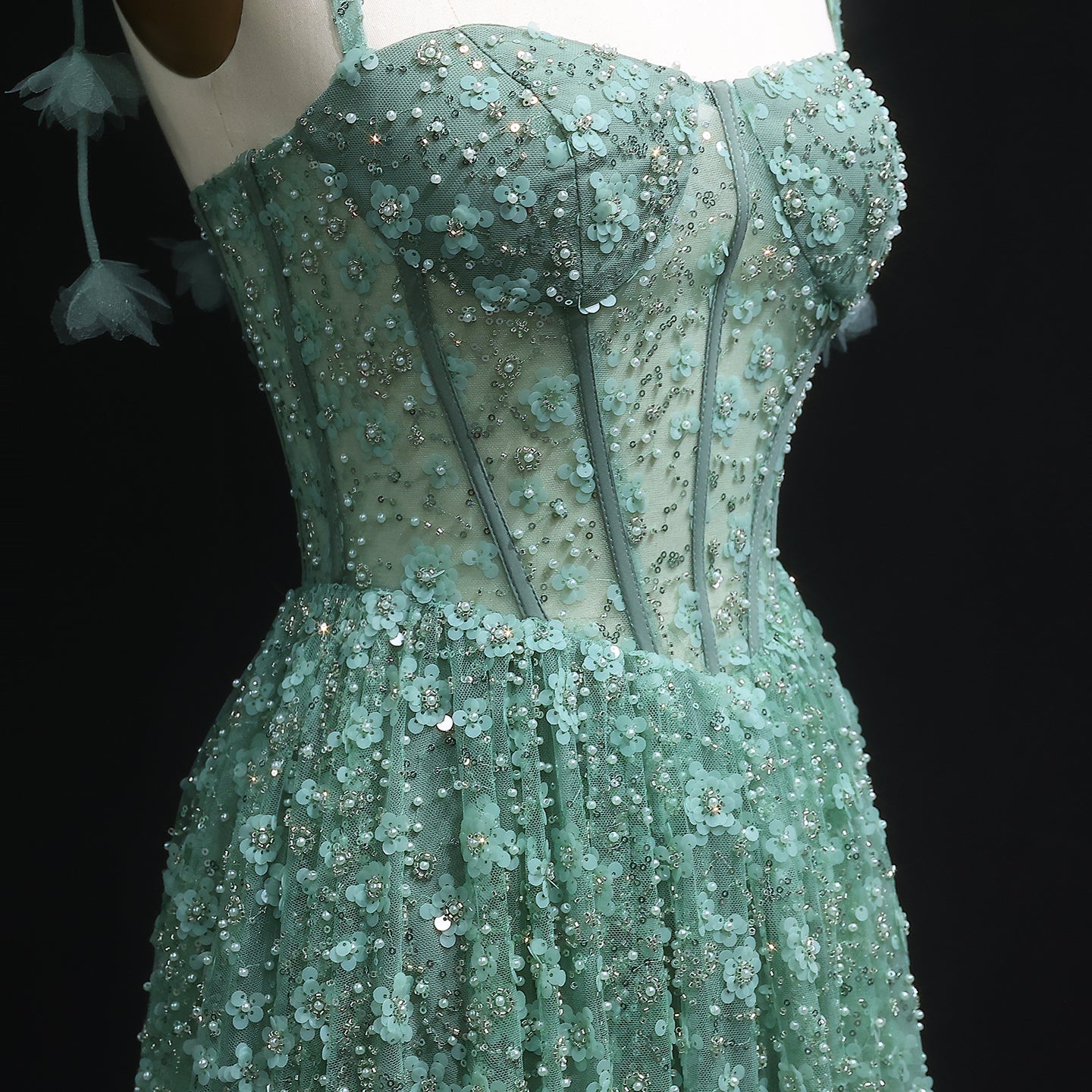 Delicate Pink 3D Floral Spaghetti Evening Dress SS701