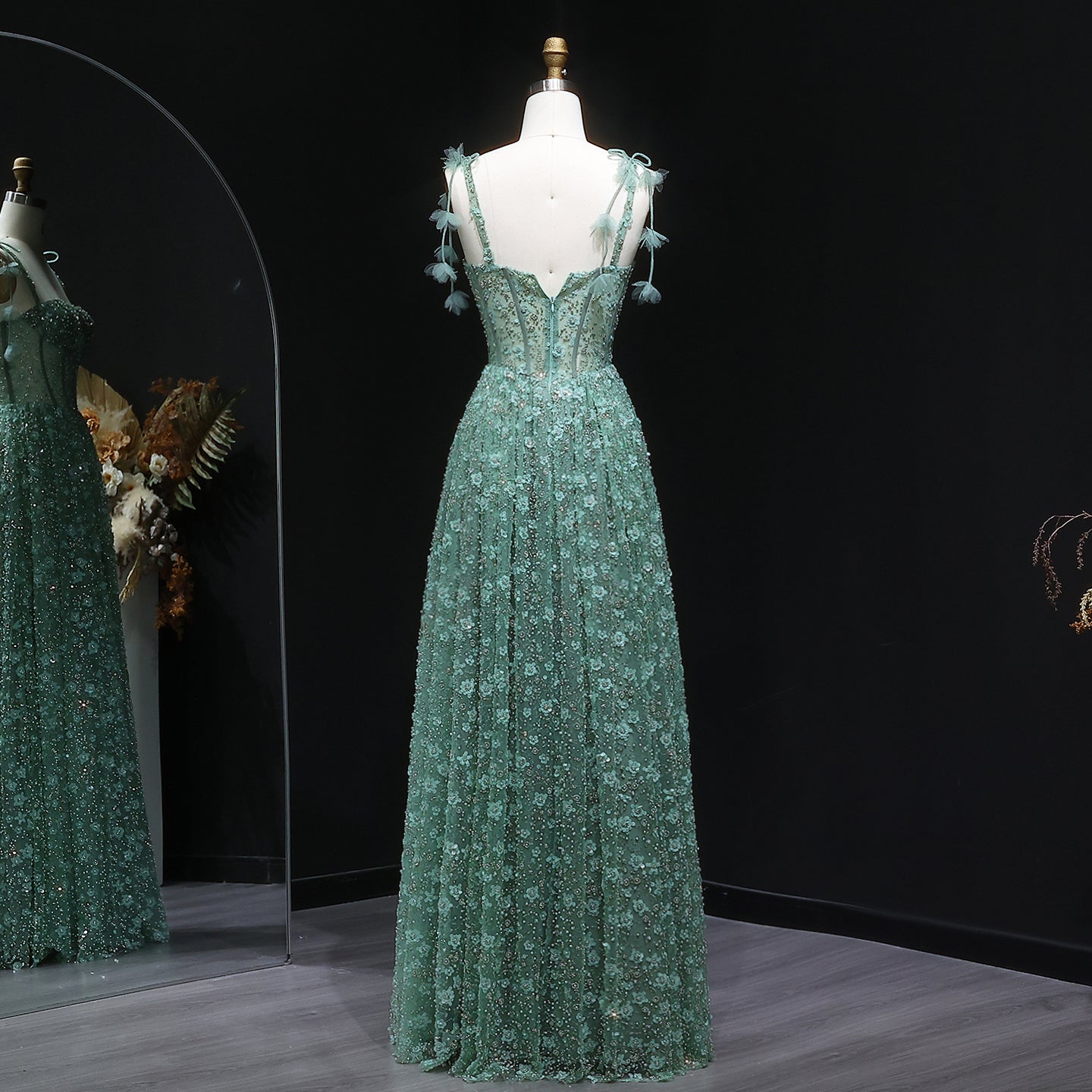 Delicate Pink 3D Floral Spaghetti Evening Dress SS701