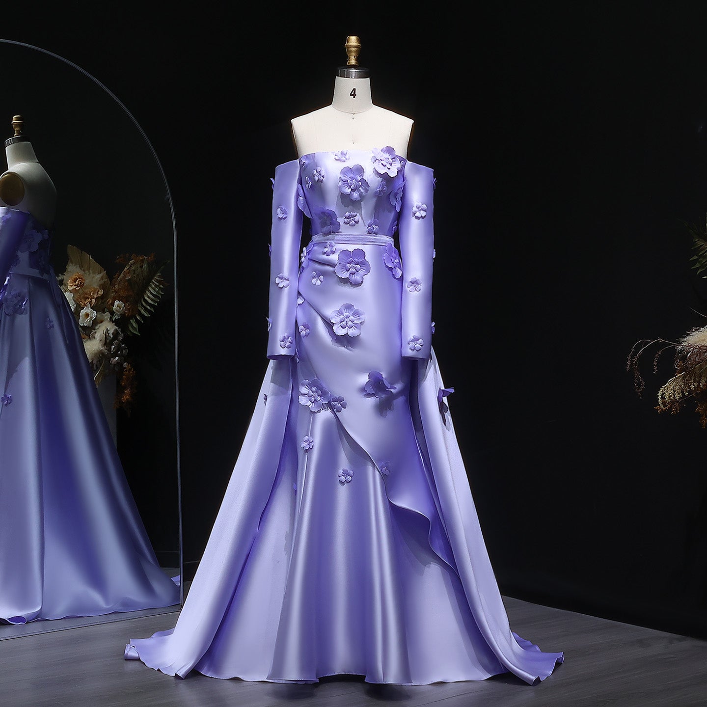 Simple Pink 3D Flower Evening Dress with Overskirt SS266  Lilac / US 20