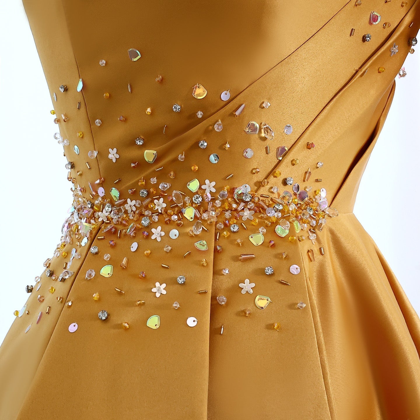 Elegant Gold One Shoulder Satin Evening Dress SS592