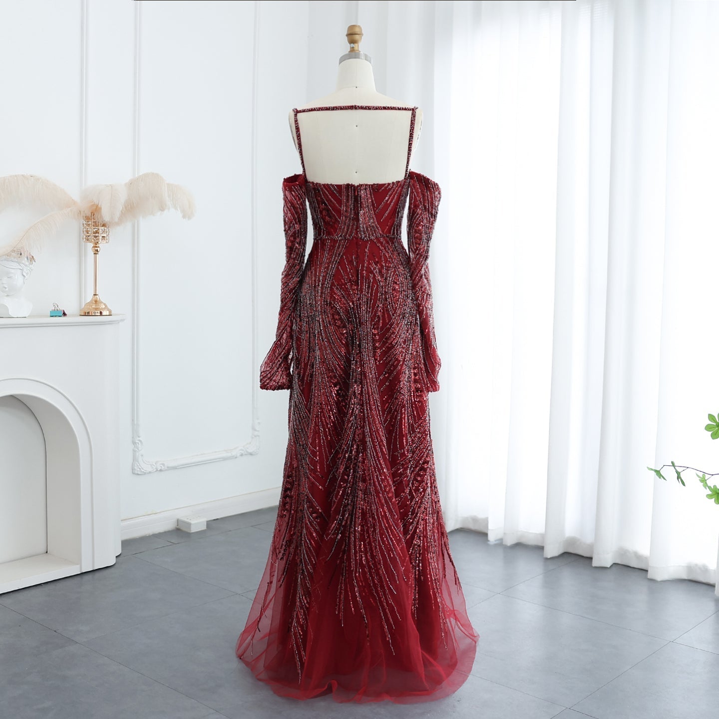 For Sale Luxury Navy Blue Evening Dress with Long Sleeves SS396