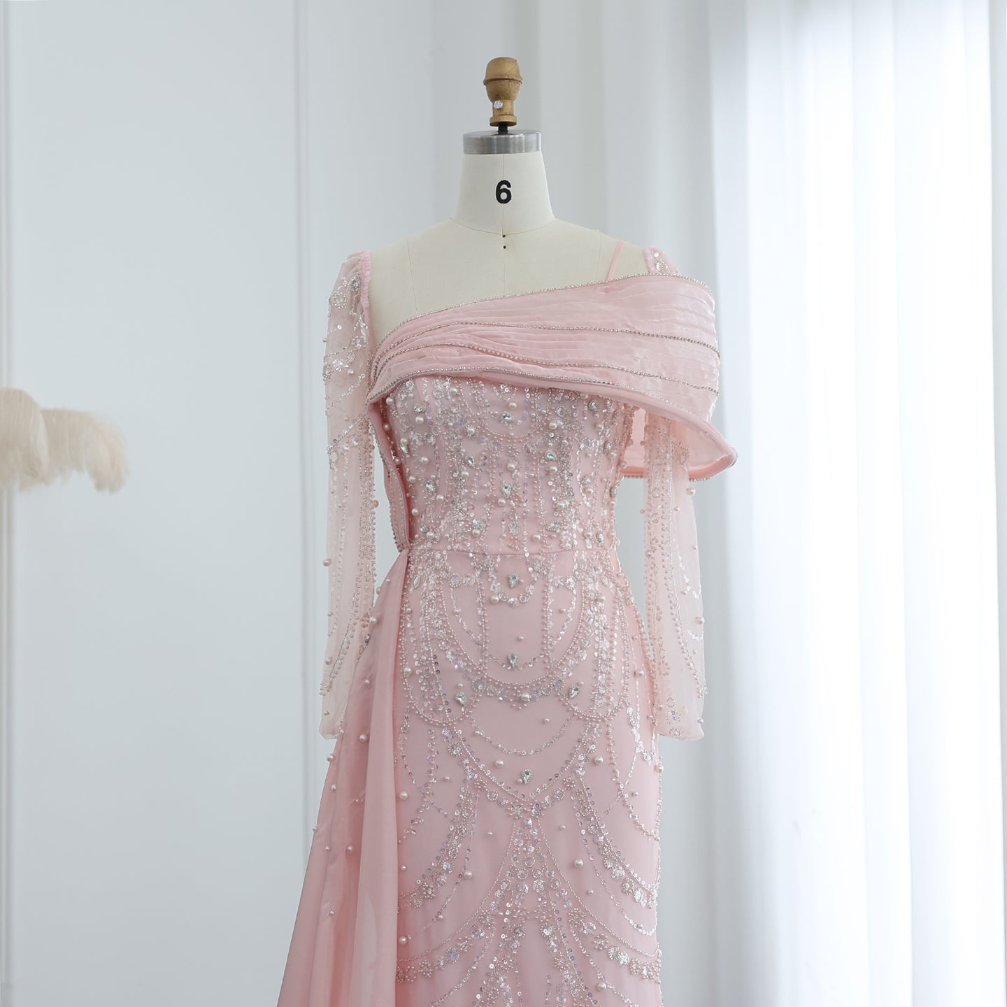 Luxury Nude Crystal Evening Dress with Overskirt SS256