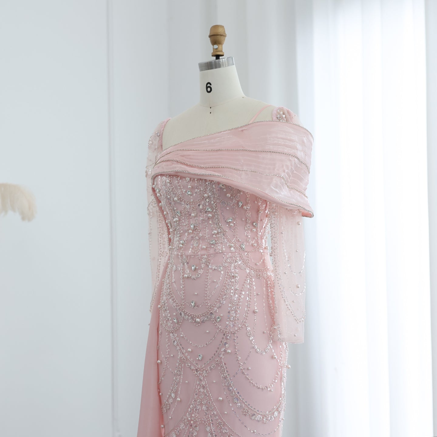 Luxury Nude Crystal Evening Dress with Overskirt SS256