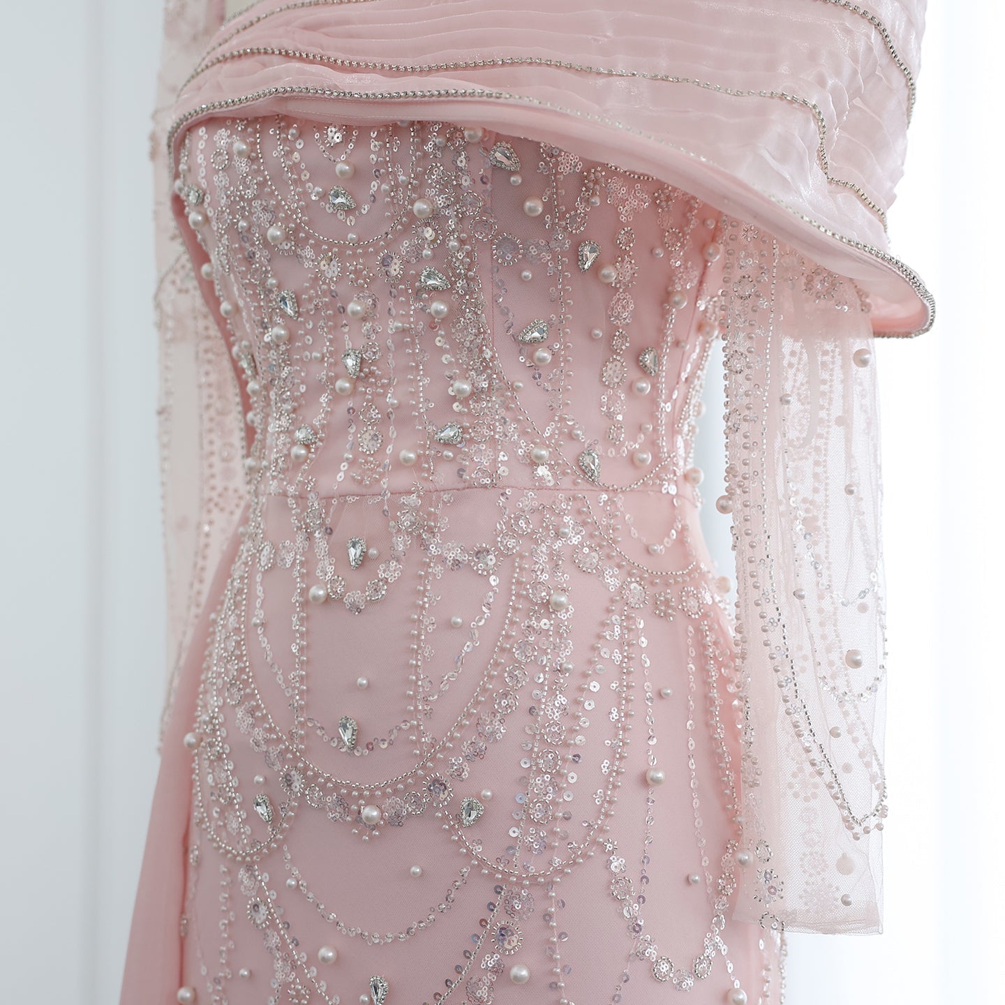 Luxury Nude Crystal Evening Dress with Overskirt SS256