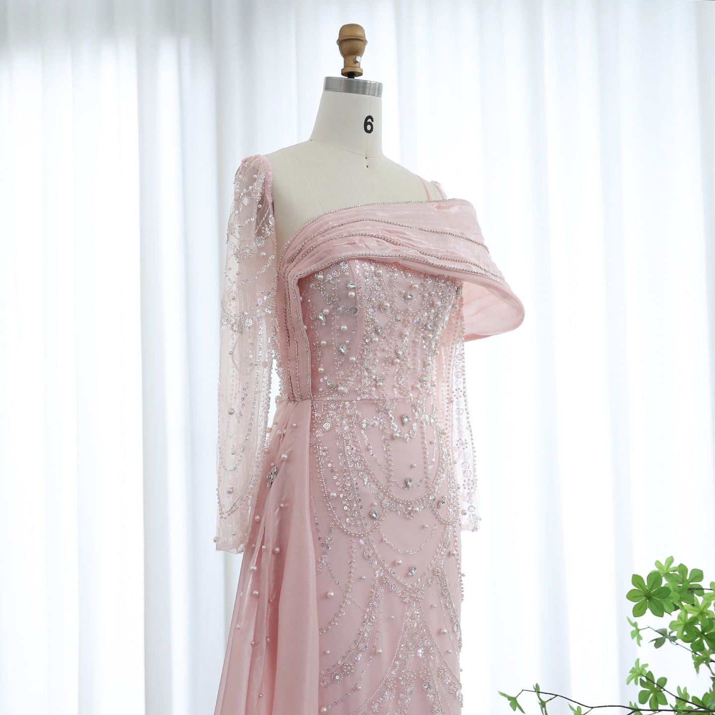 Luxury Nude Crystal Evening Dress with Overskirt SS256