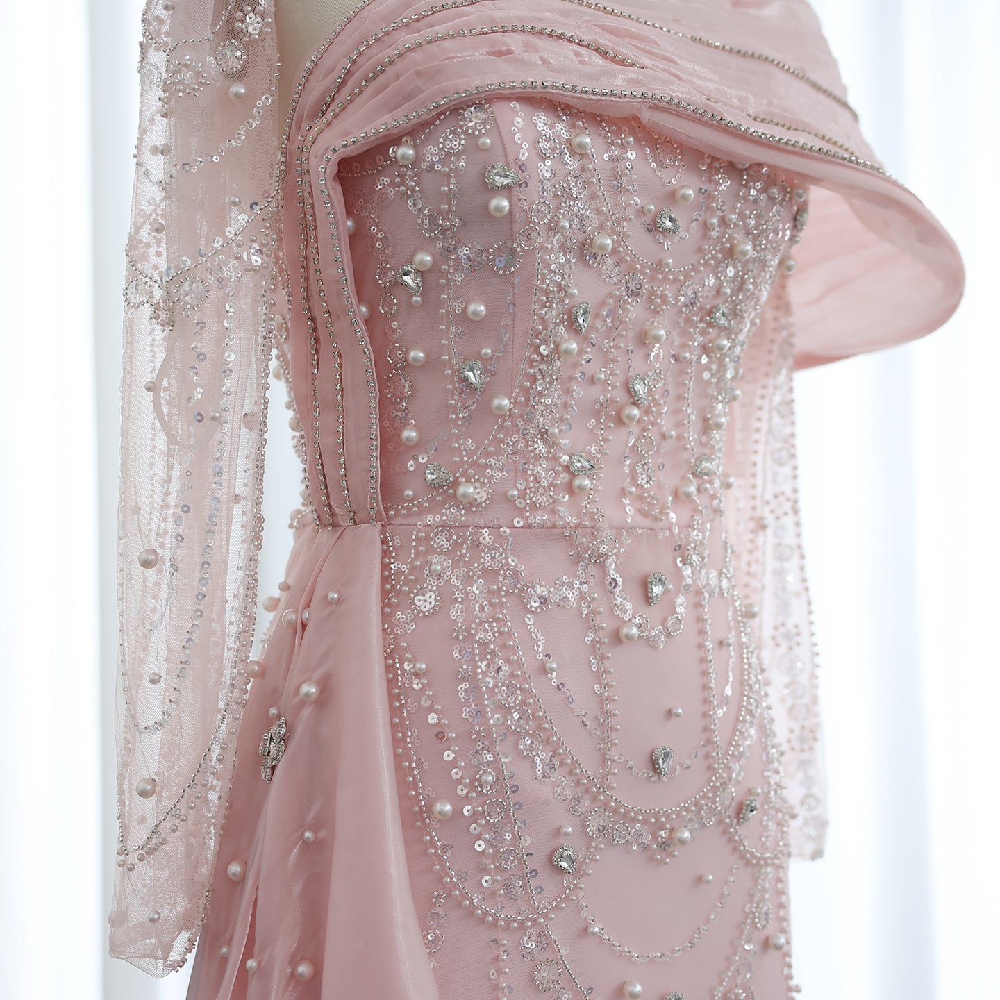 Luxury Nude Crystal Evening Dress with Overskirt SS256