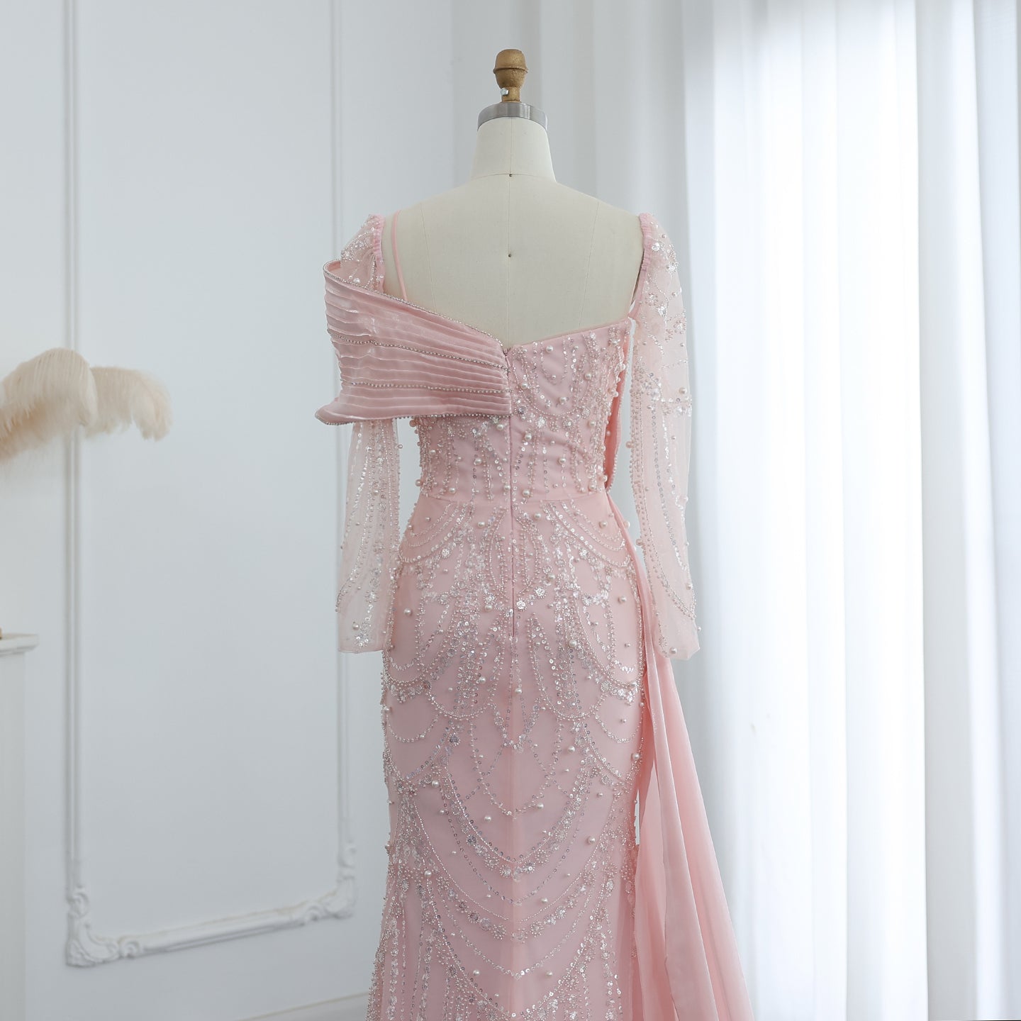 Luxury Nude Crystal Evening Dress with Overskirt SS256