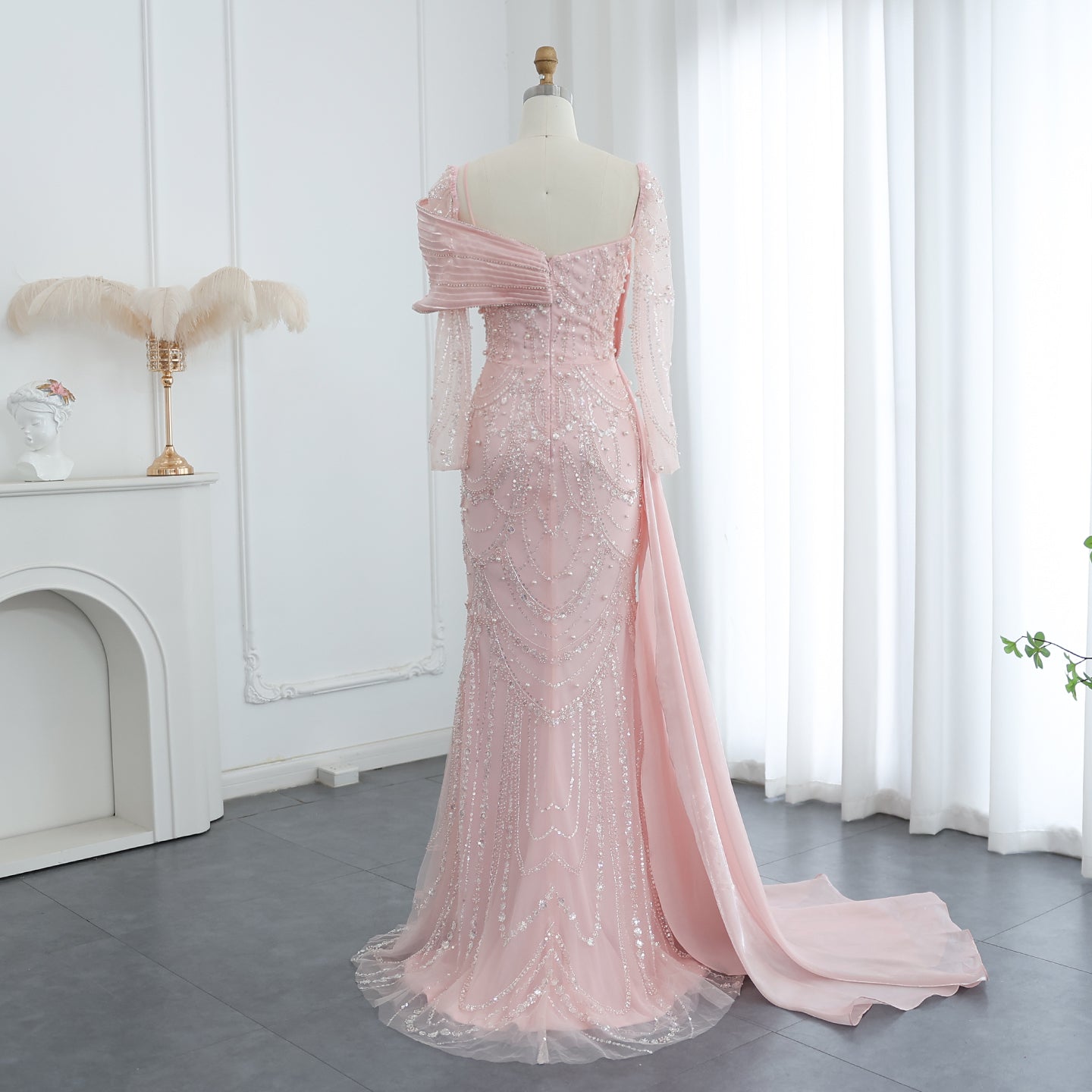 Luxury Nude Crystal Evening Dress with Overskirt SS256
