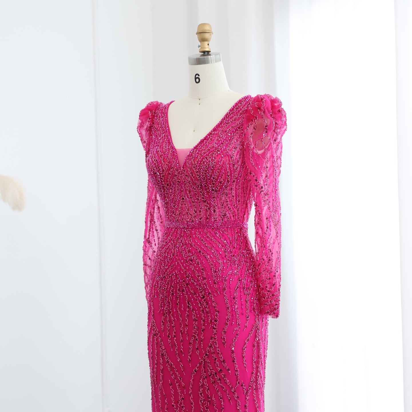 Elegant Long Sleeve Navy Blue Evening Dress SS099