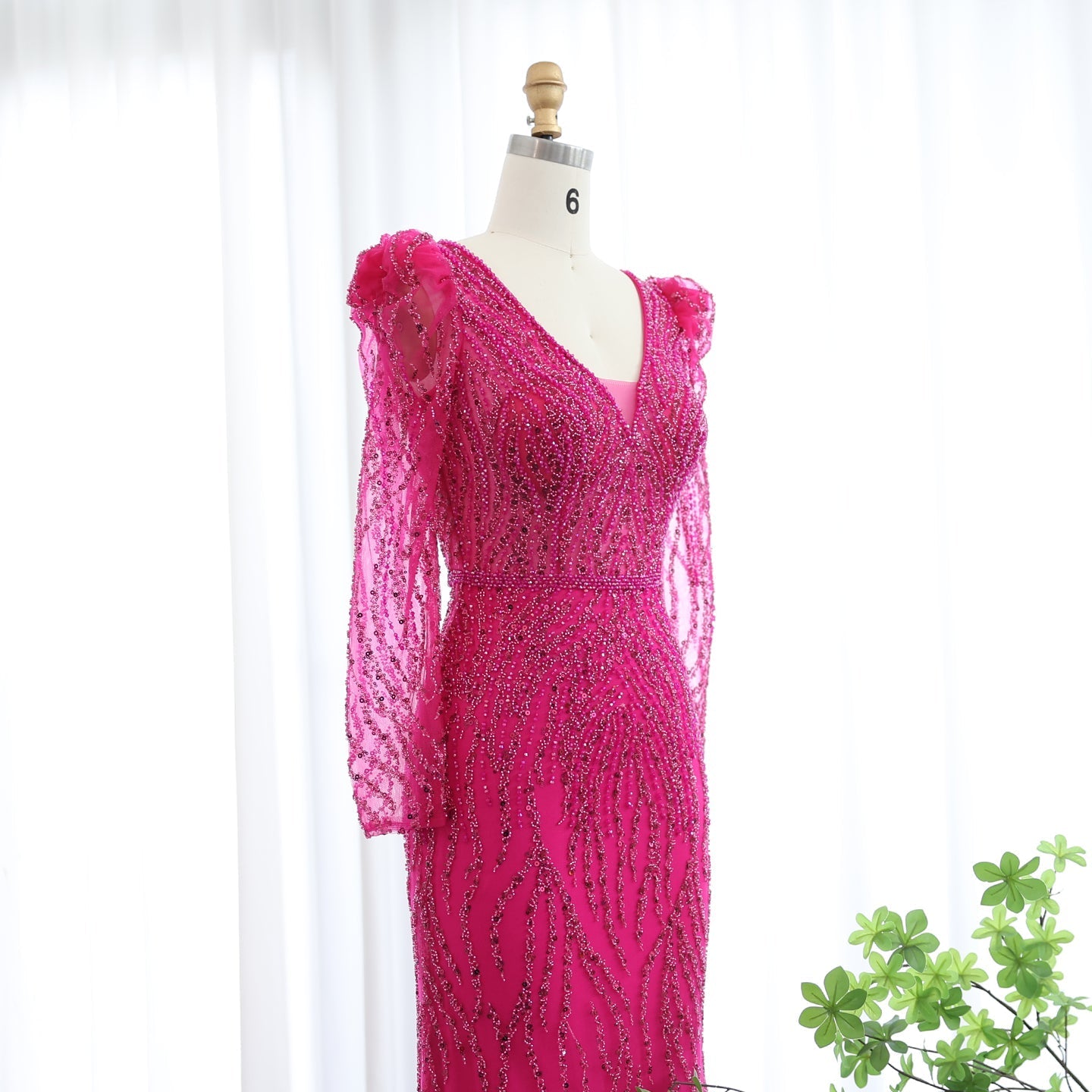 Elegant Long Sleeve Navy Blue Evening Dress SS099