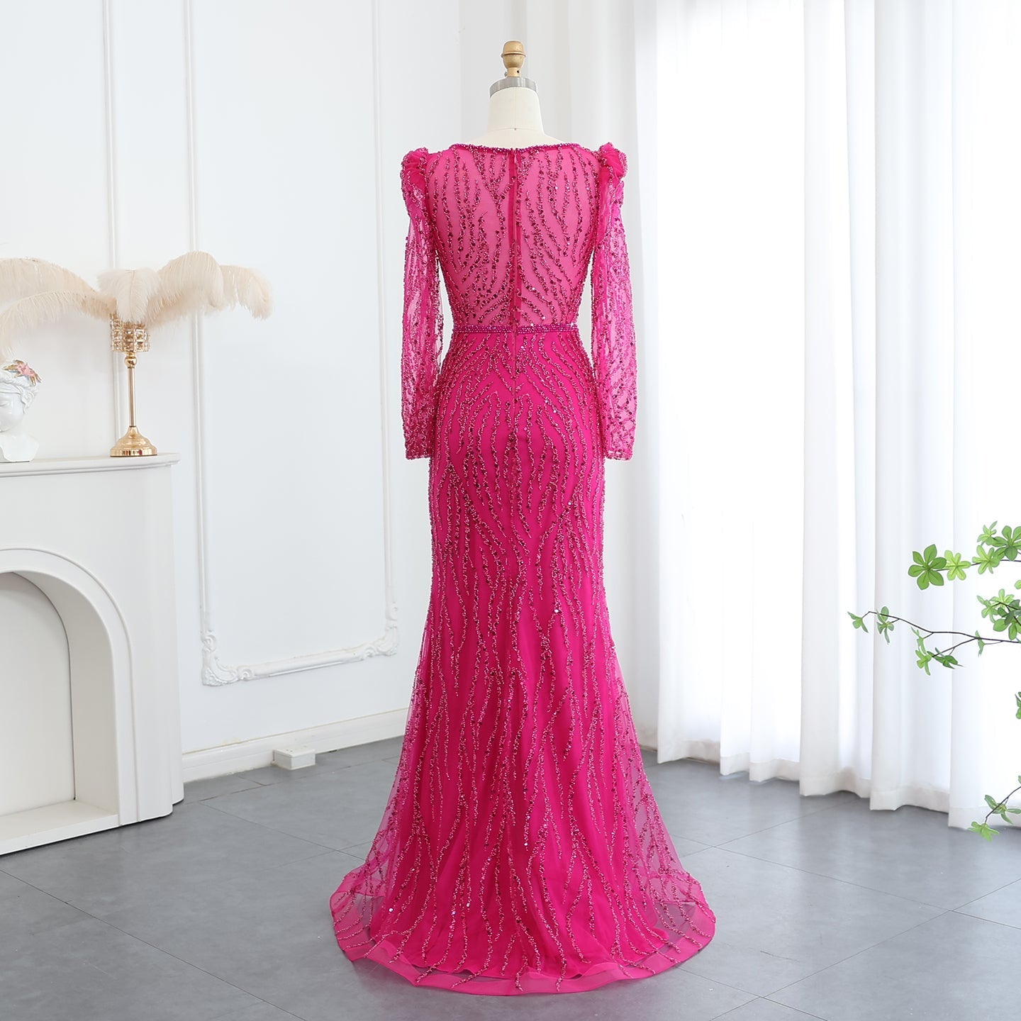 Elegant Long Sleeve Navy Blue Evening Dress SS099