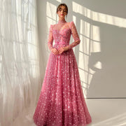 Luxury Delicate Pink 3D Floral Evening Dress with ruffles SS700