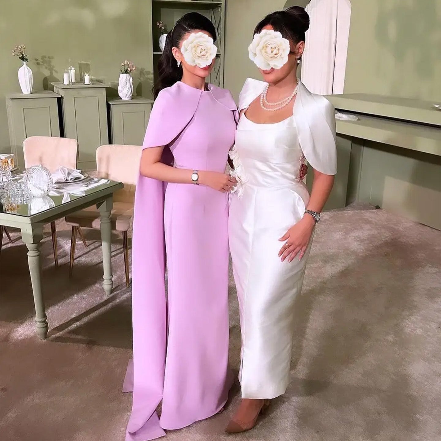 Simple Lilac Straight Evening Dress with Cape SF033