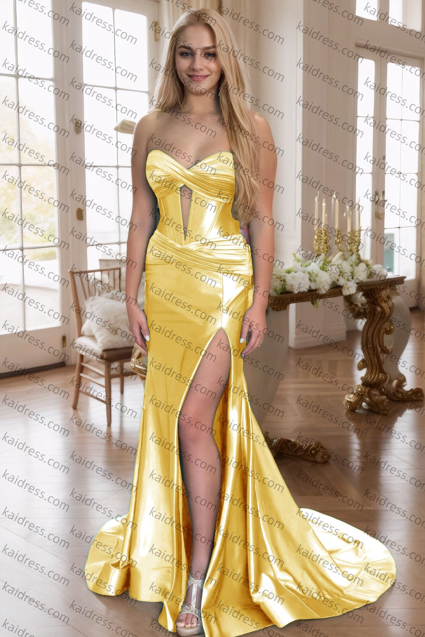 Sheath/Column Elastic Woven Satin Ruched Off-the-Shoulder Straps Sleeveless Sweep/Brush Train Prom Dresses