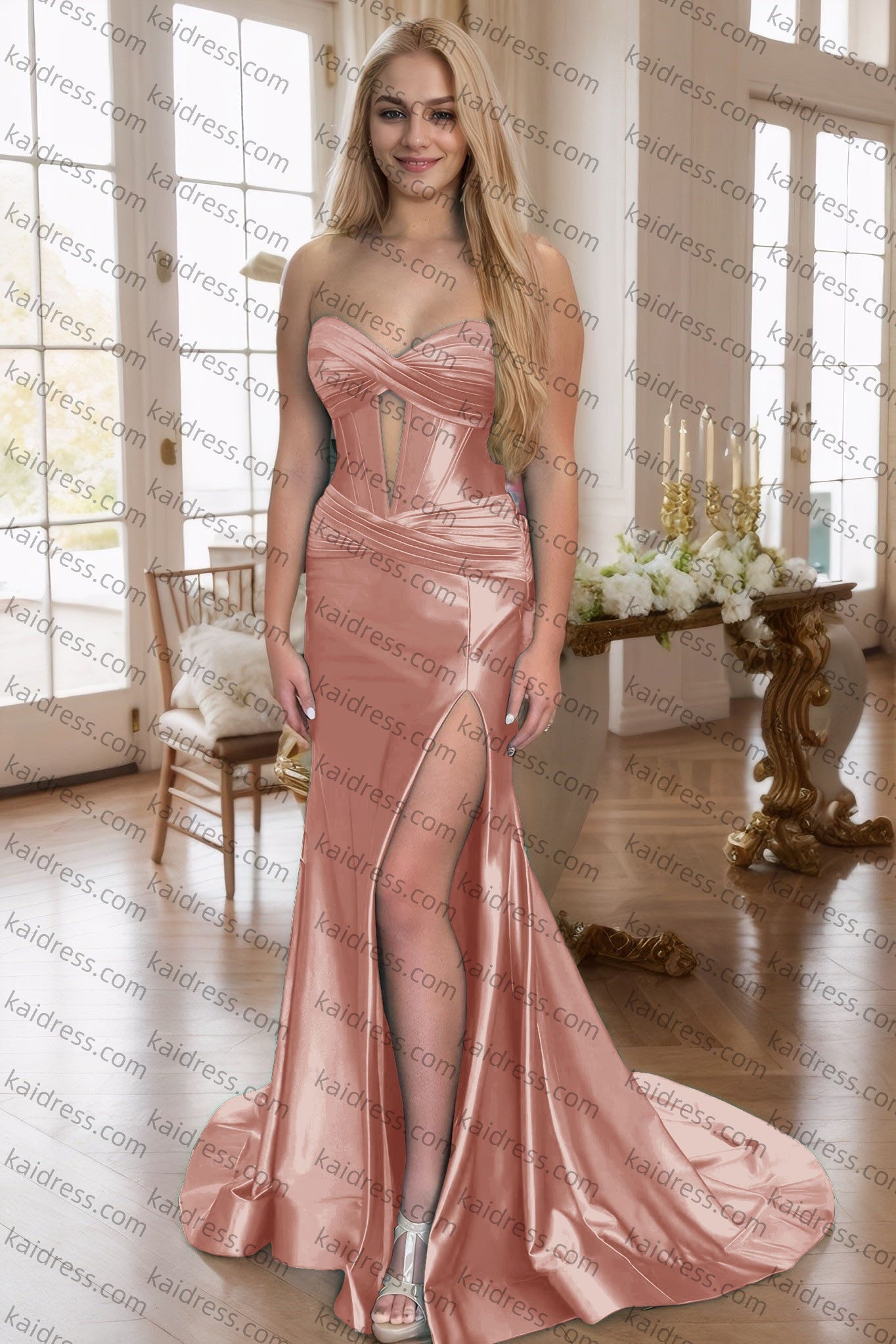 Sheath/Column Elastic Woven Satin Ruched Off-the-Shoulder Straps Sleeveless Sweep/Brush Train Prom Dresses