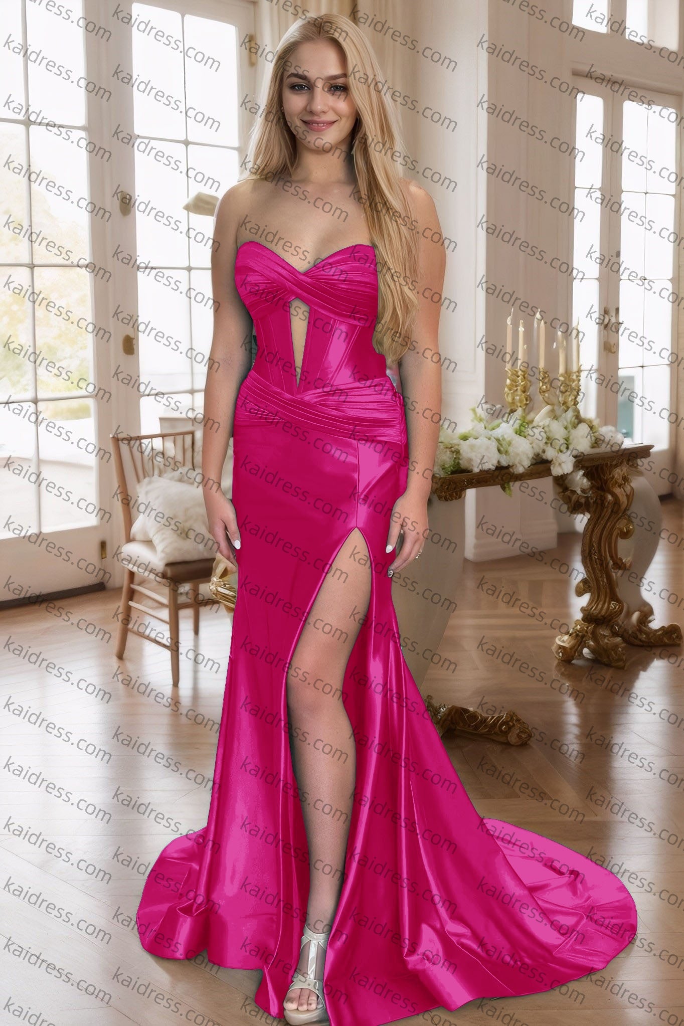 Sheath/Column Elastic Woven Satin Ruched Off-the-Shoulder Straps Sleeveless Sweep/Brush Train Prom Dresses