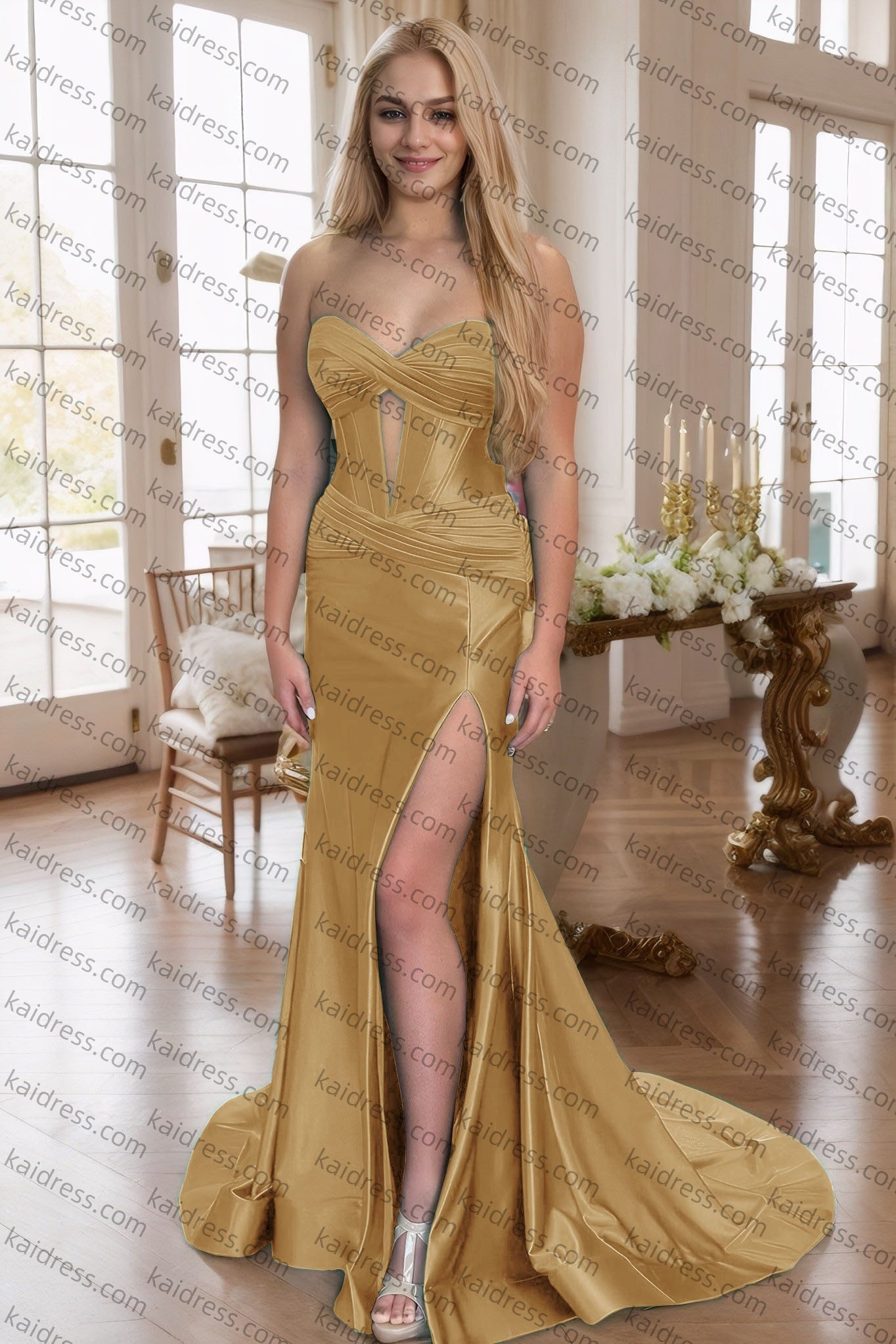 Sheath/Column Elastic Woven Satin Ruched Off-the-Shoulder Straps Sleeveless Sweep/Brush Train Prom Dresses