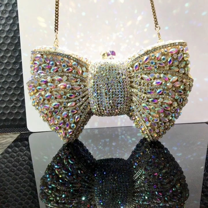Bow-Embellished Crystal Clutch