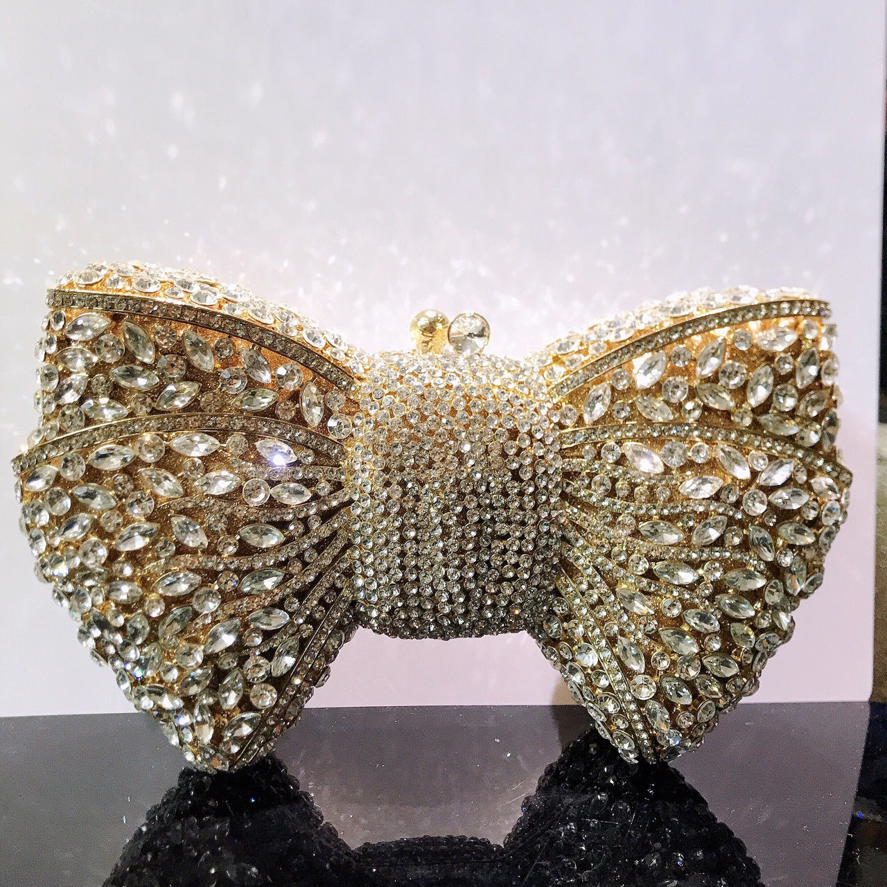 Bow-Embellished Crystal Clutch