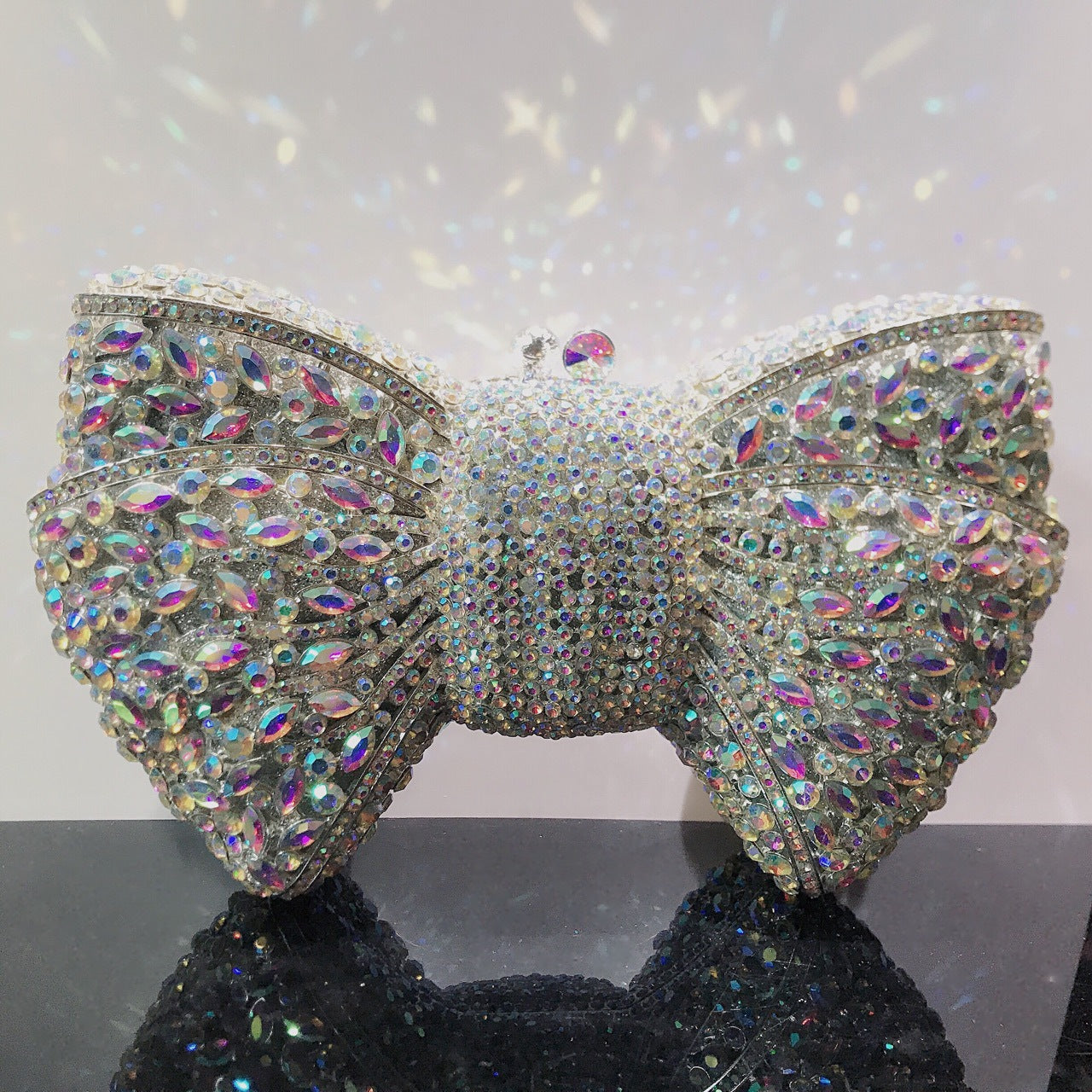 Bow-Embellished Crystal Clutch