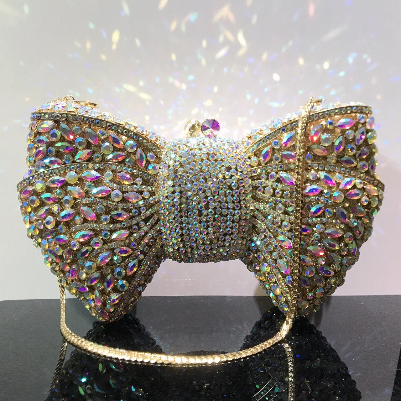 Bow-Embellished Crystal Clutch